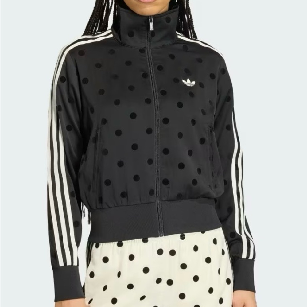 adidas Black Polka Dot Track Bomber Jacket with White Stripes